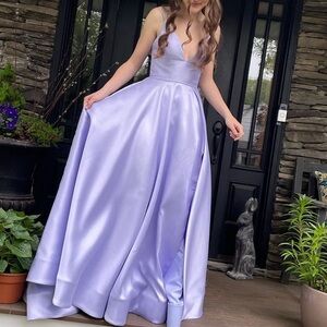 Lavender Sherri Hill Satin A-line with sweet❤️ Strappy Back Prom Gown Dress - 4
